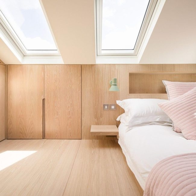 Natural Wood Sloped Ceiling