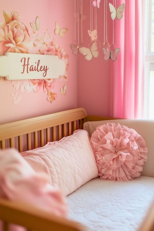 Ceiling Florals Above Wooden Crib