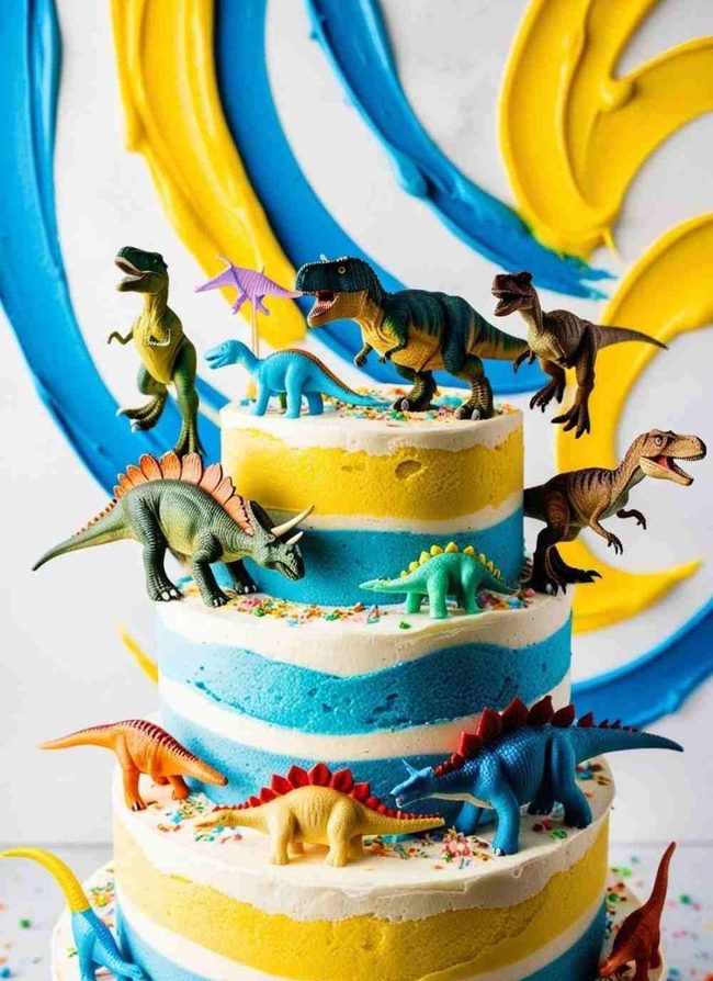 Colorful Dinosaurs Crown Birthday Cake