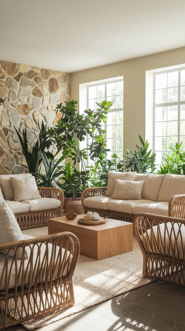 Natural Stone And Sunlit Living Room