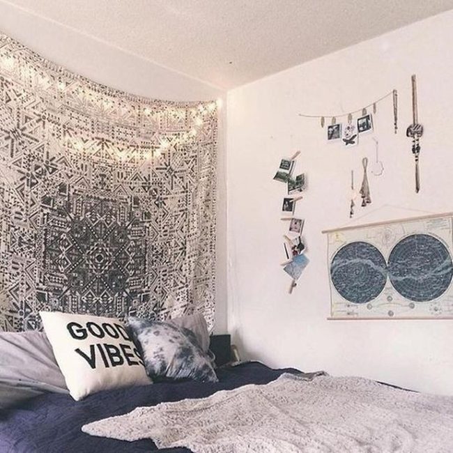 Tapestry Focal Wall With String Lights