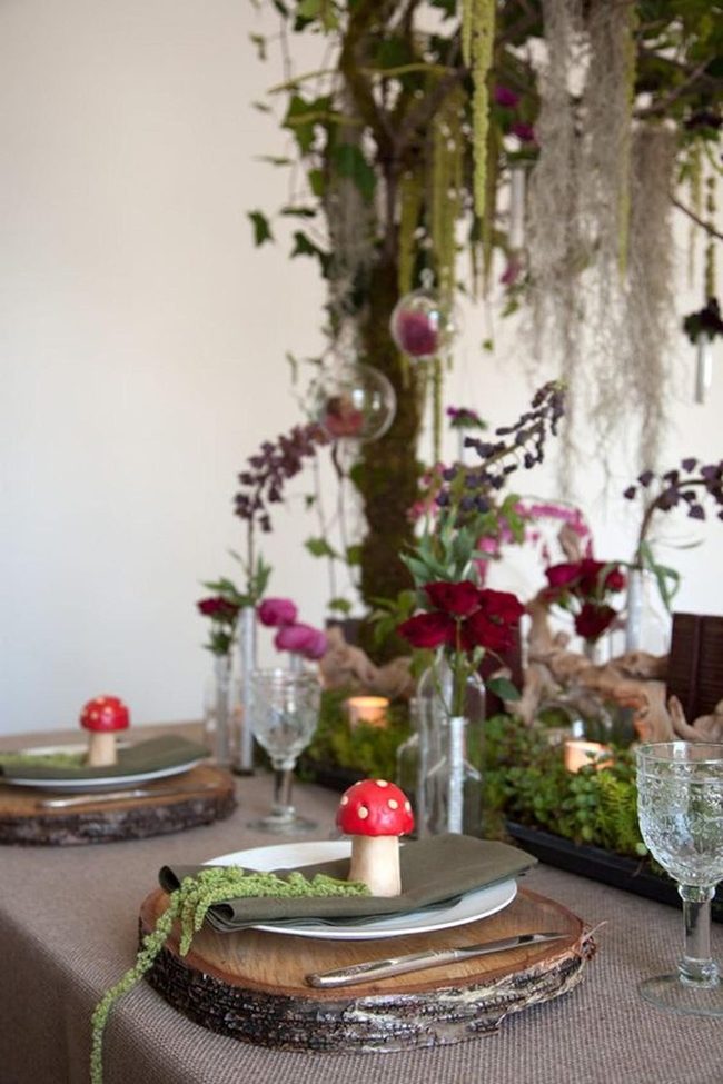 Purple Florals On Woodland Table