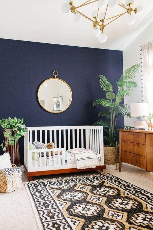 Dark Blue Nursery With Gold Mirror