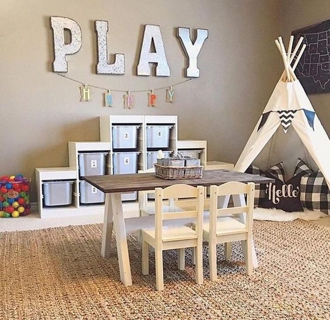 Woven Neutral Playroom with Bold Letters