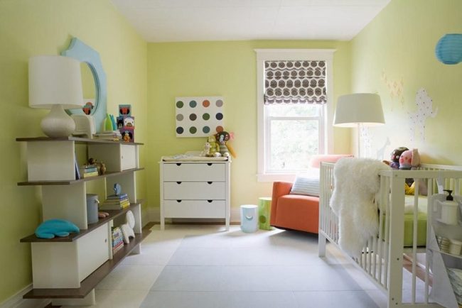 Soft Green Nursery With Orange Accent