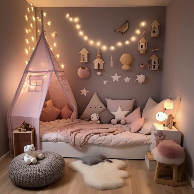 Golden Fairy Fixtures Above Bed