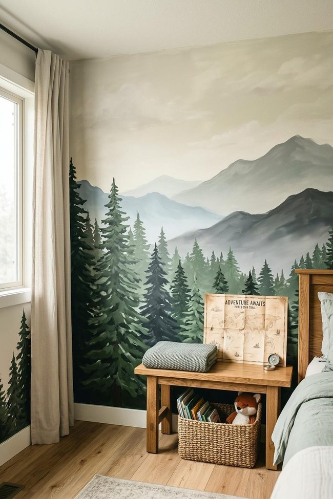 Layered Forest Mural For Growing Boys
