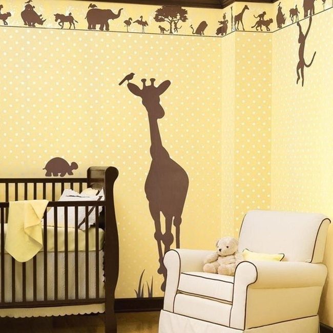 Yellow Nursery With Brown Animal Silhouettes