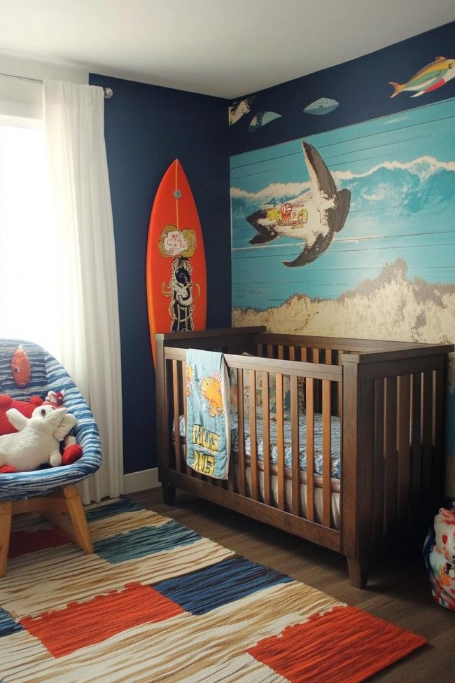 Turquoise Surfboard Nursery Wall