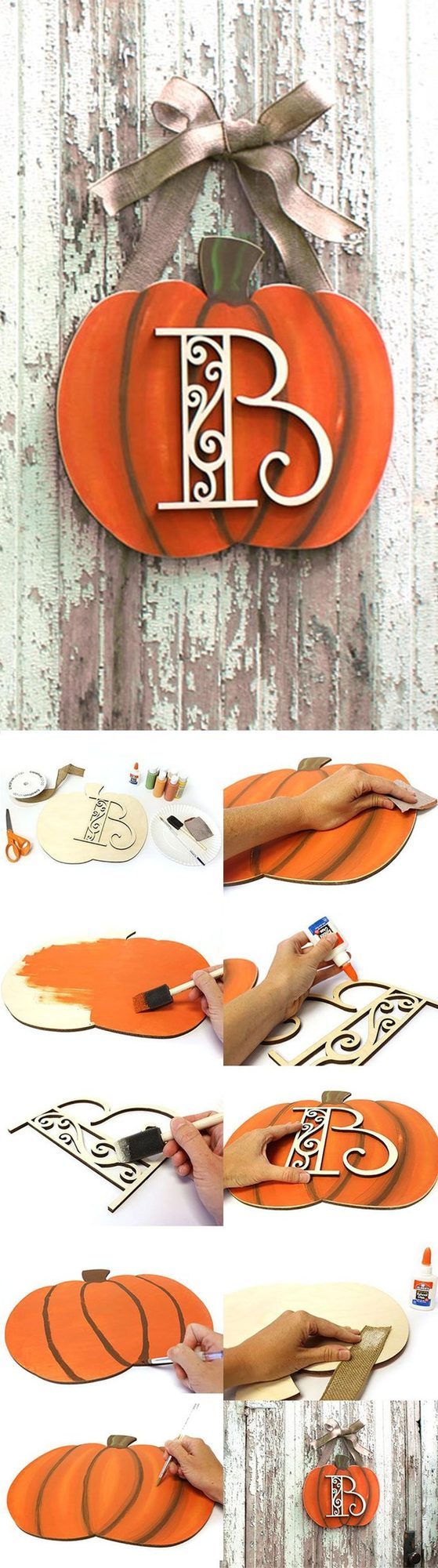 Orange Wood Pumpkin Initial