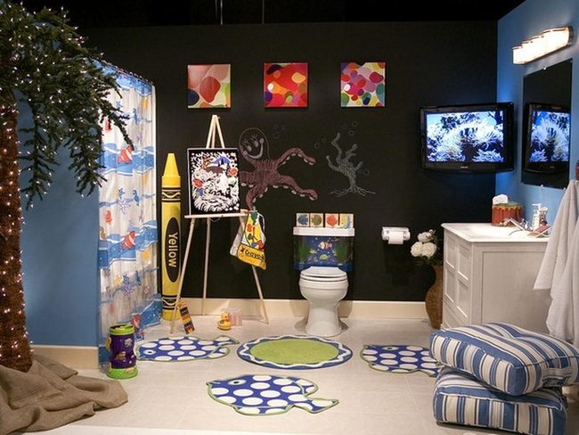 Yellow Crayons In Blue Bathroom