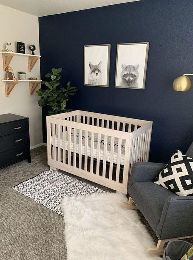 Deep Blue Nursery with Natural Wood
