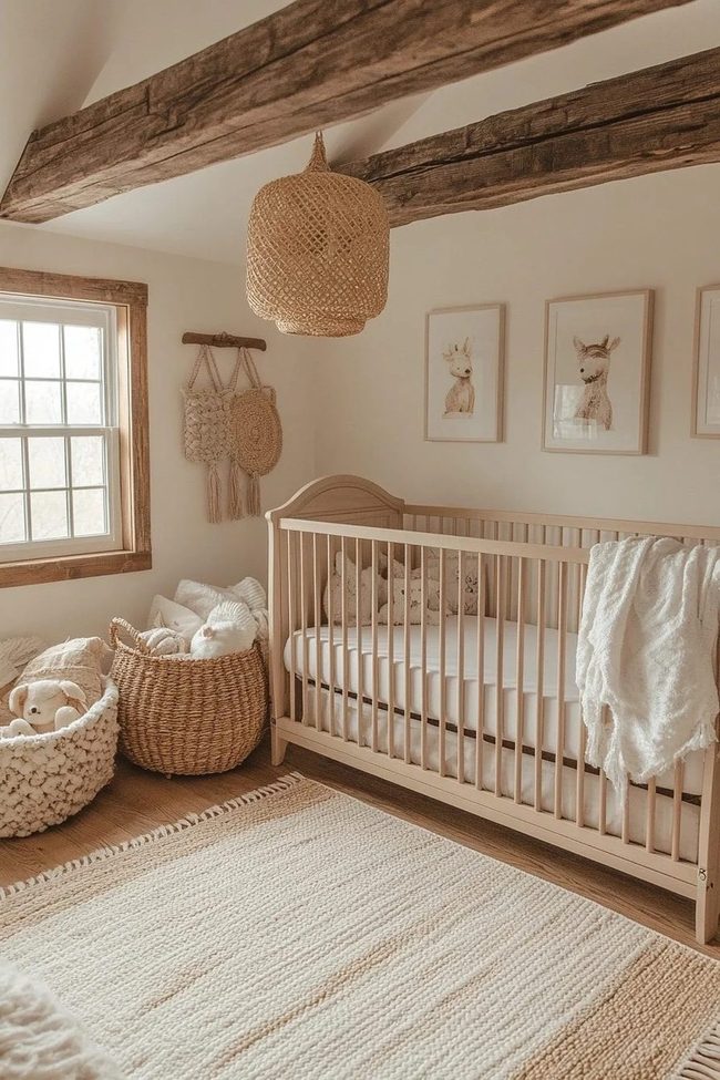 Exposed Wood Ceiling Nursery