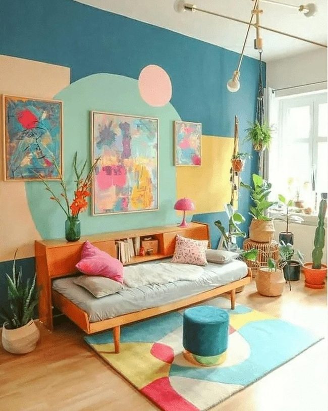 Geometric Walls Anchor Colorful Rooms