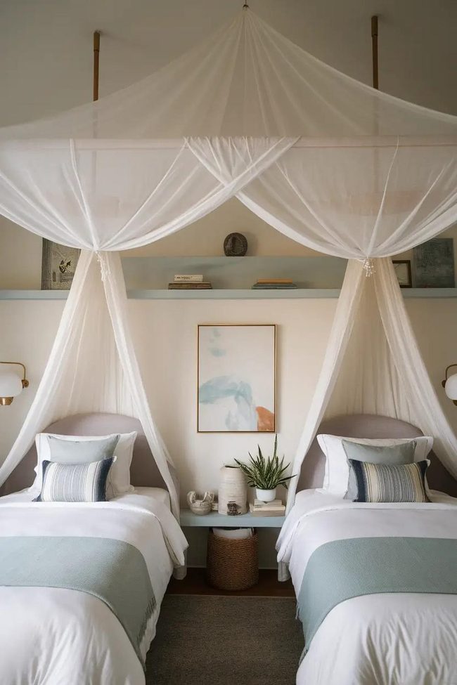Gauzy Fabric Twin Bed Canopy