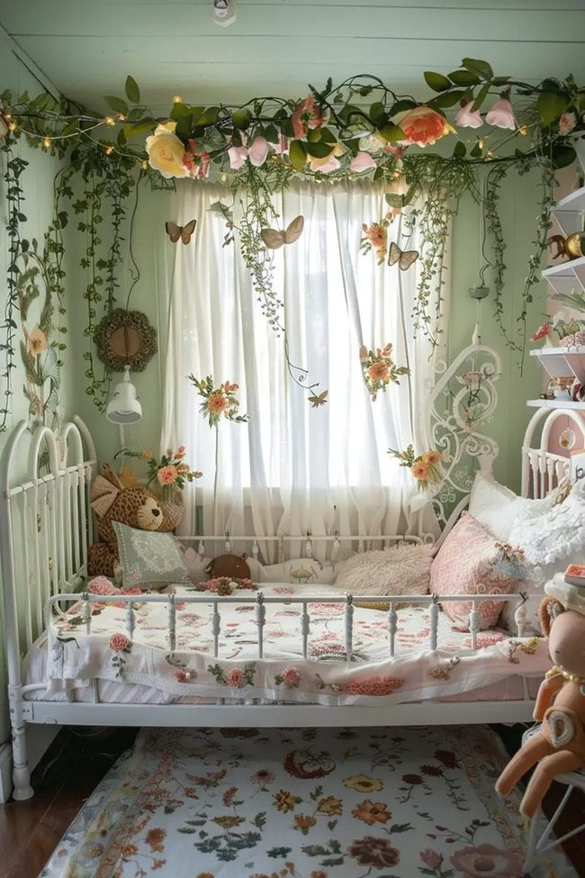 Emerald Bedroom With Floating Botanicals