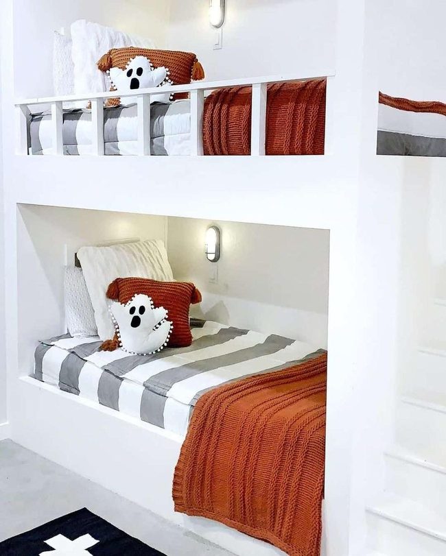 Grey Bunk Beds, Organized Comfort