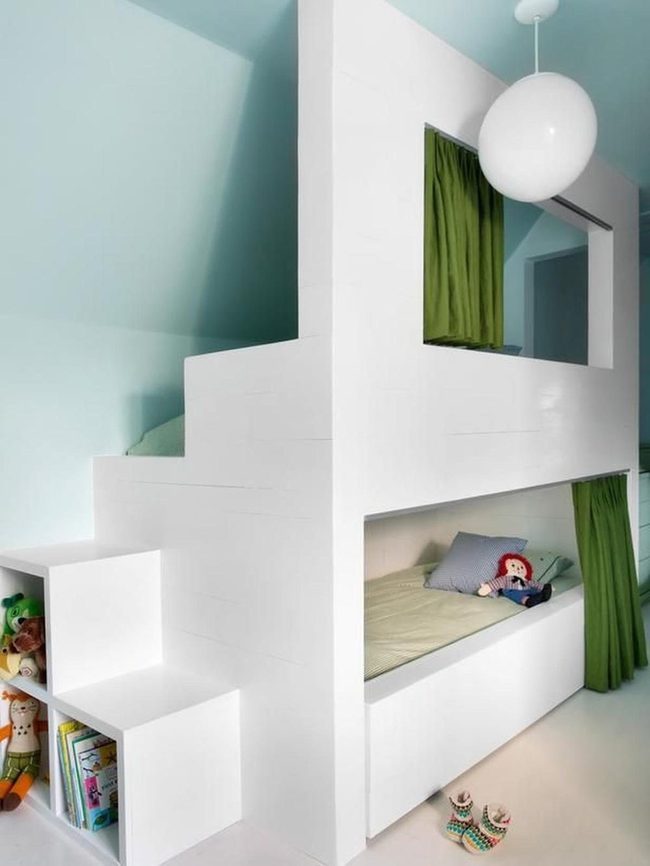 White Bunk Bed Green Storage