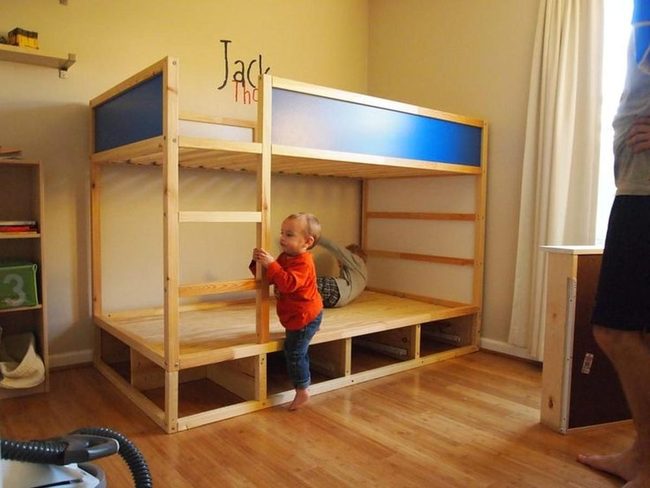 Blue Bunk Beds Light Wood