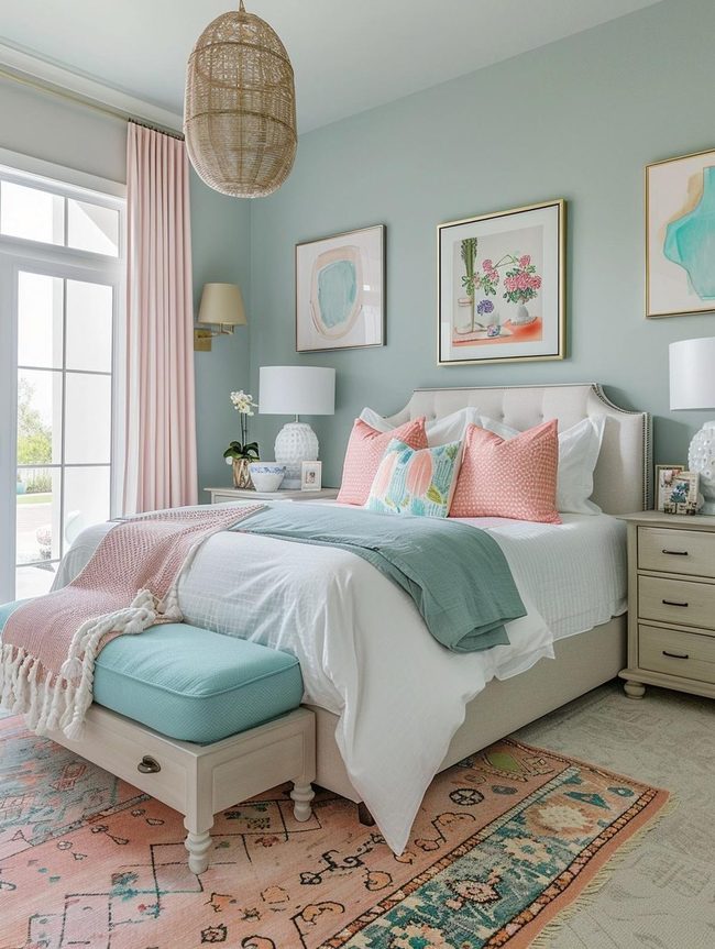 Pale Blues and Understated Pinks Bedroom