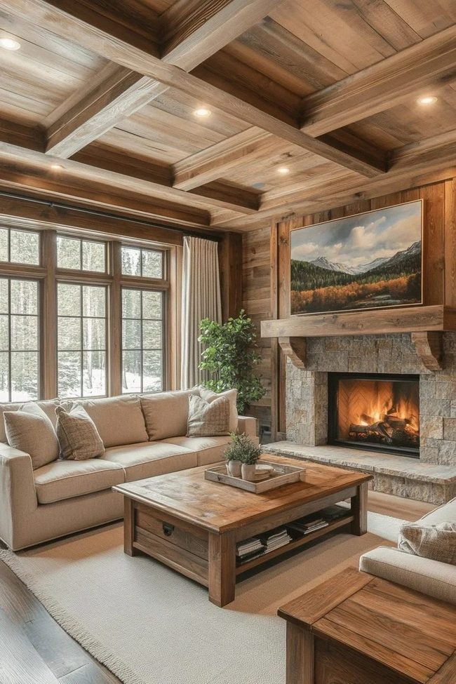 Stone Fireplace, Wooden Beams Anchor
