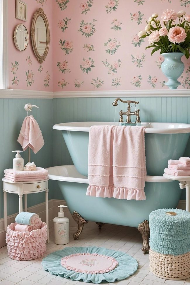Soft Ruffled Pastel Bathmats