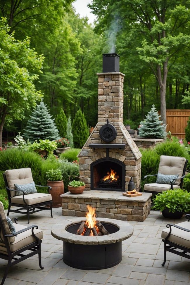 Stone Chiminea Backyard Fireplace