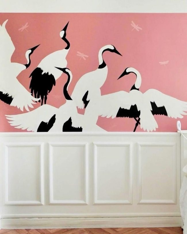 Heron Mural Hand-Painted Wall