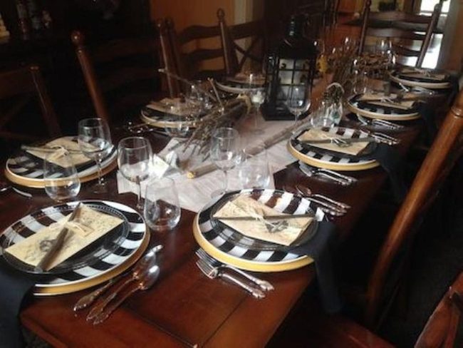 Striped Plates On Wooden Tables