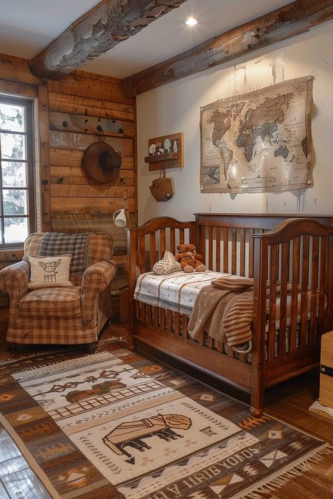 Natural Wood Nursery With Animal Rug