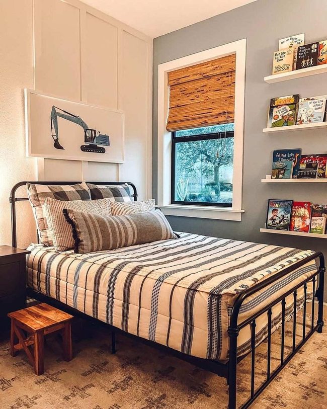 Blue Striped Metal Bed Statement