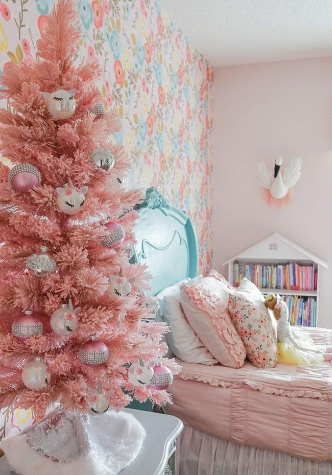 Pink Floral Bedroom With Blue Headboard