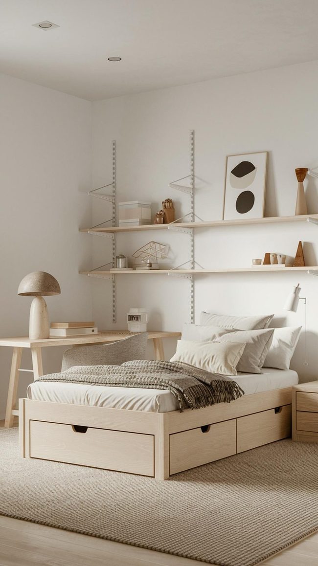 Beige Bedroom With Hidden Storage Solutions