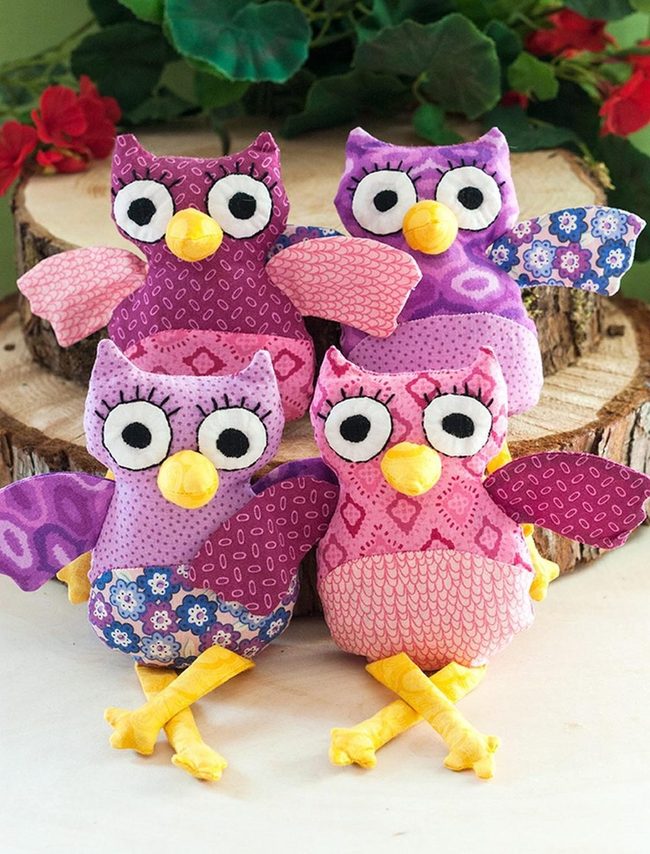 Colorful Fabric Owl Quartet