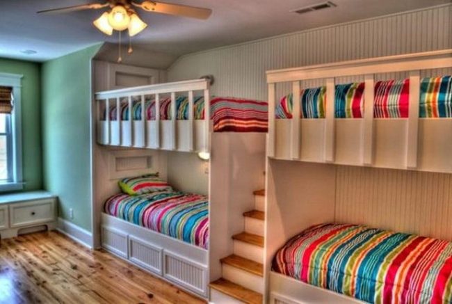 Rainbow Striped Bunks, Green Walls
