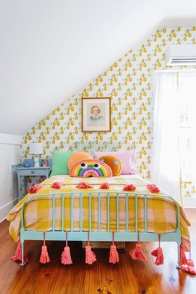 Yellow Pear Wallpaper Bedroom