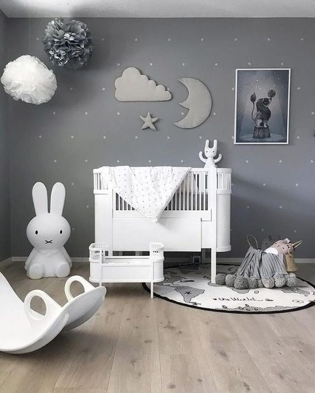 Gray Clouds White Stars Nursery