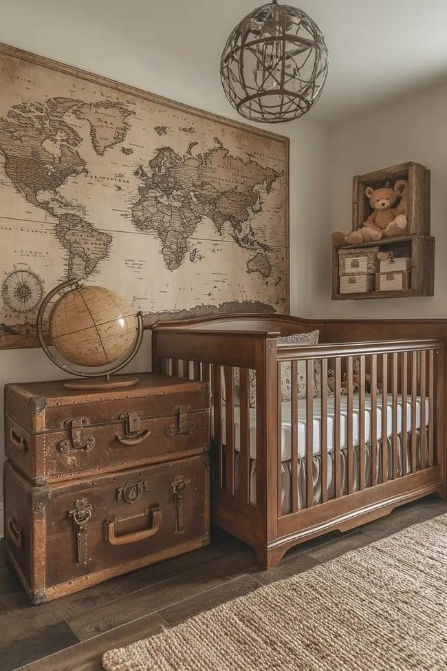 World Map Nursery In Earth Tones