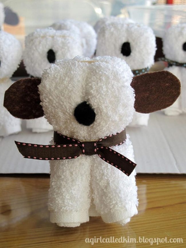 White Towel Puppy Sculptures