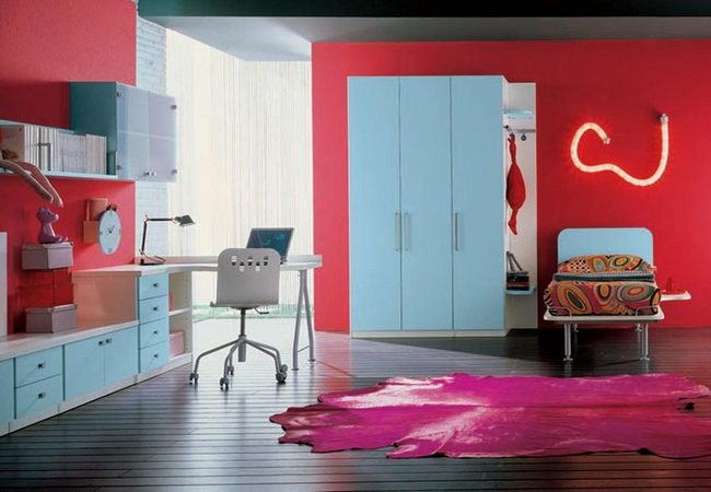 Blue Furniture Meets Red Walls