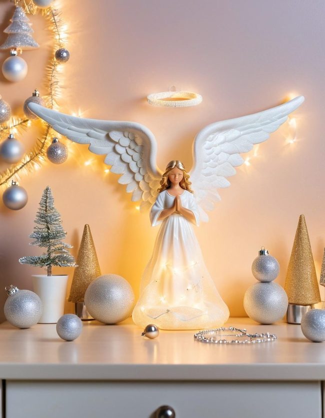 Soft White Angels with Twinkling Lights