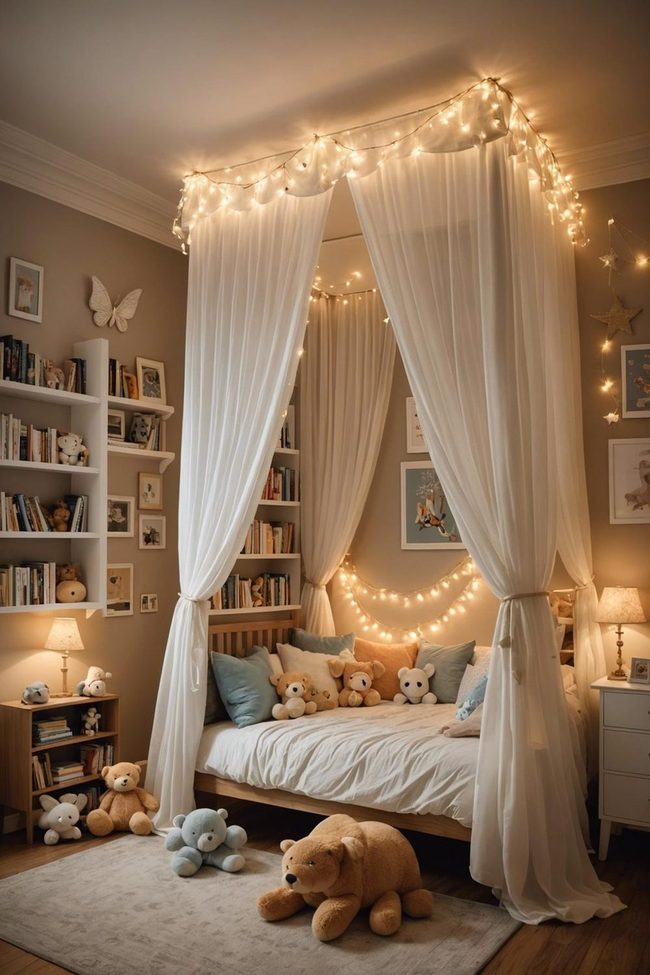Flowing Curtain Four-Poster Bed