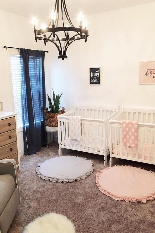 Dark Blue Nursery With Modern Metallic Accents
