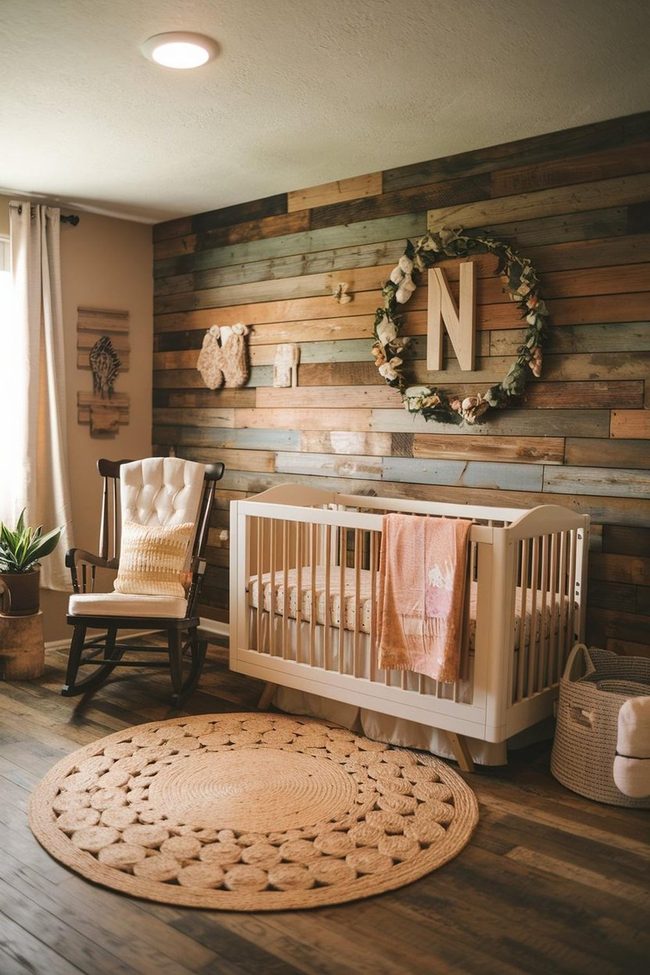 Reclaimed Wood Nursery with Nature-Inspired Textiles