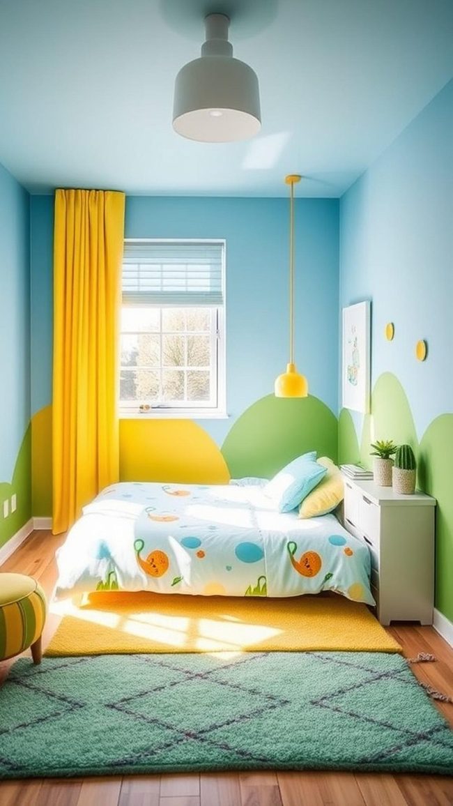 Sky Blue, Yellow, and Green Kids Room