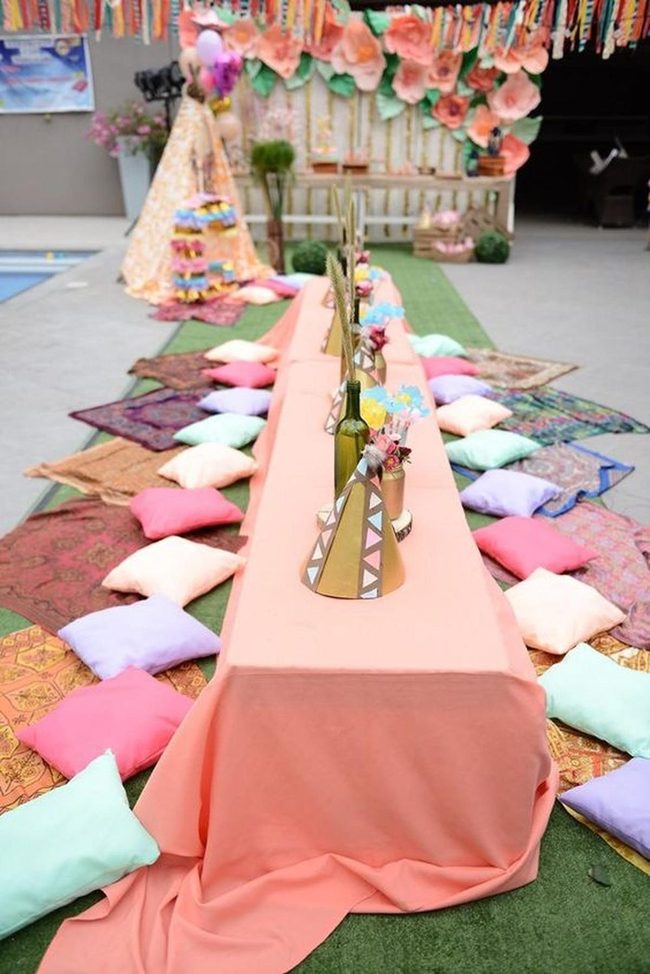 Peach Linens And Pastel Pillows