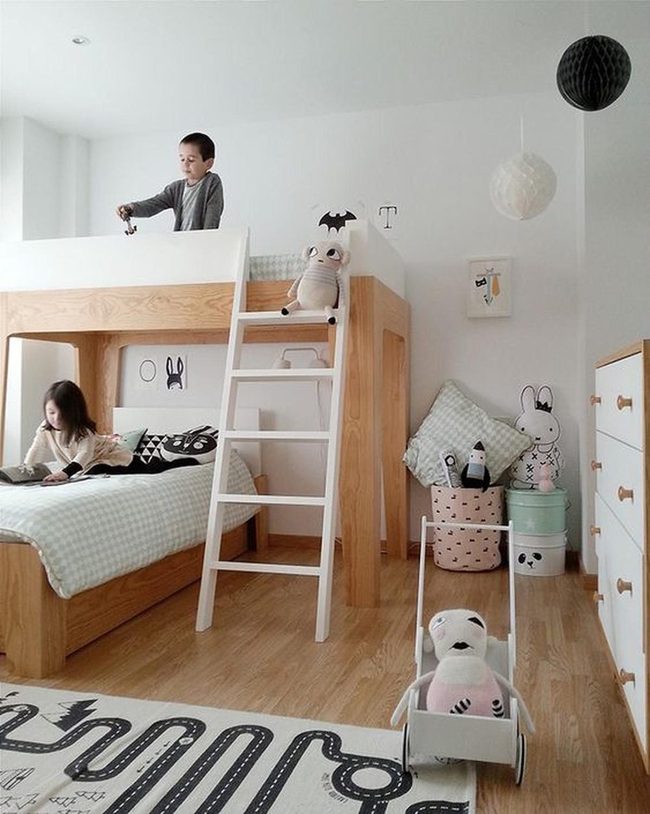 Wooden Bunk Beds, Green Checkered Charm