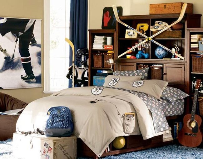 Hockey Sticks Over Beige Bedding