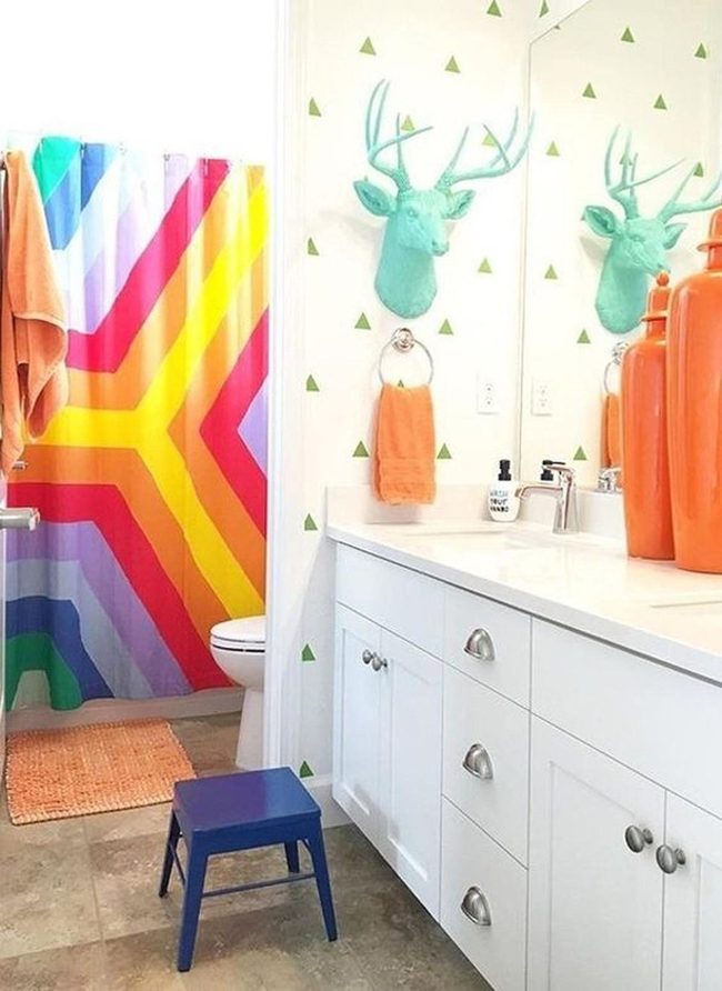 Rainbow Striped Bathroom Statement