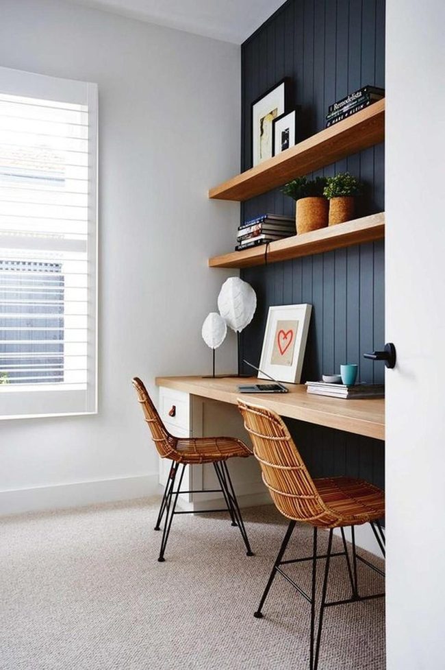 Dark Blue Panels, Natural Light Workspace